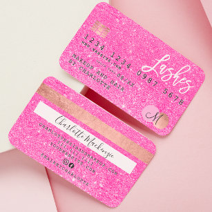 Pink-rosa-Glitzer der Kreditkarte Lashes Monogramm Visitenkarte