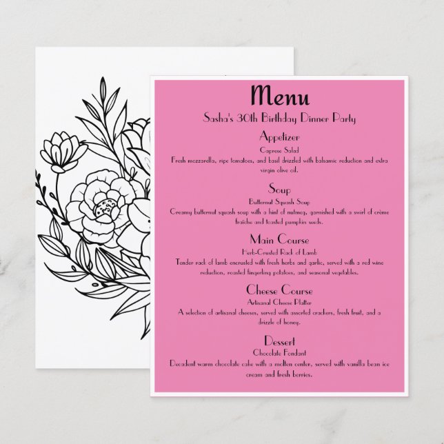 Pink-Rosa-Gold Glamour-Menü (Vorne/Hinten)