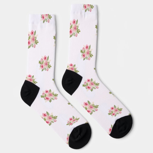 Pink rosa Roses Bouquet Muster Socken (Rechts)