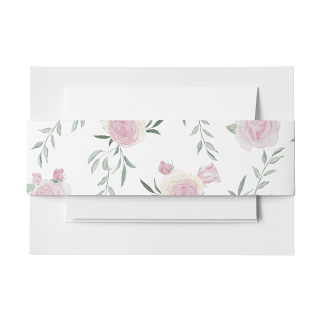 Pink Rose and Greenery Pattern Einladungsbanderole (Vorderseite Beispiel)