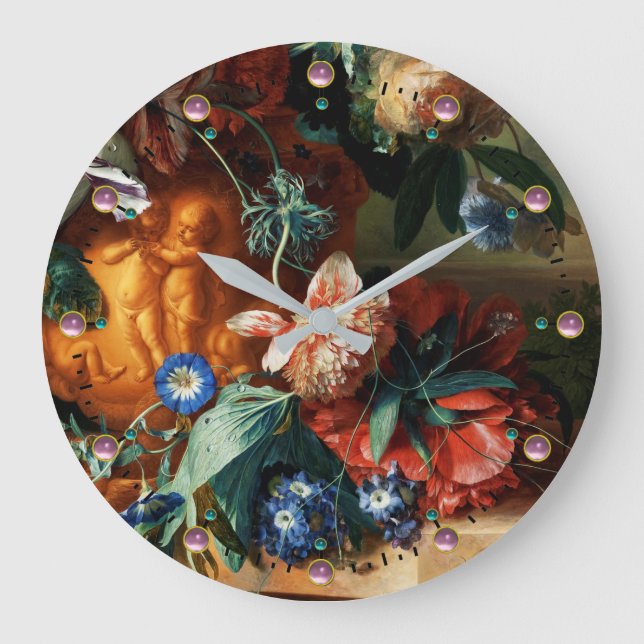 PINK ROSE, ANEMONE BLAU MORNING GLORIES, BLUME GROßE WANDUHR (Vorderseite)