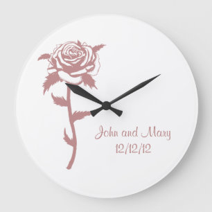 Pink Rose Anniversary or Wedding Date Customizable Große Wanduhr