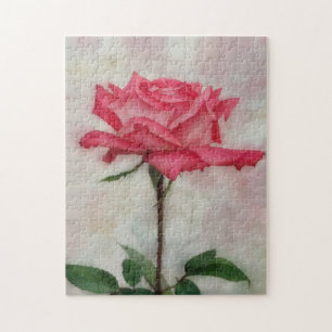 Pink Rose auf Stem Art Blume Puzzle