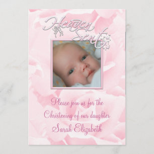 Pink Rose Baby Girl Foto Christening Einladung