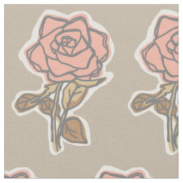 Pink Rose Block Print Taupe Floral Dress Stoff