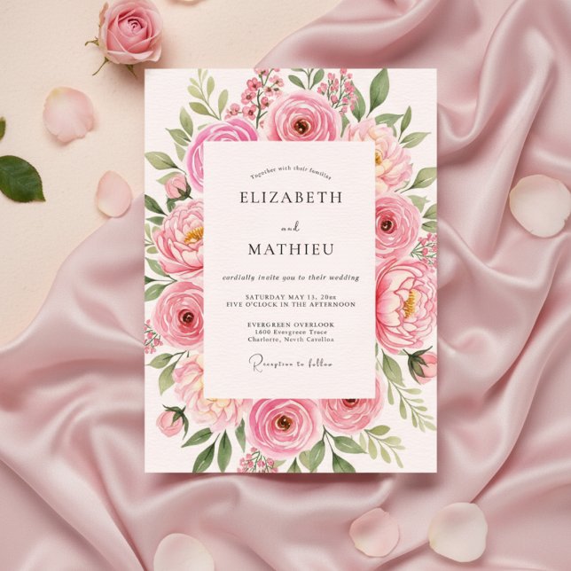 Pink Rose Bloom Wedding Einladung (Von Creator hochgeladen)