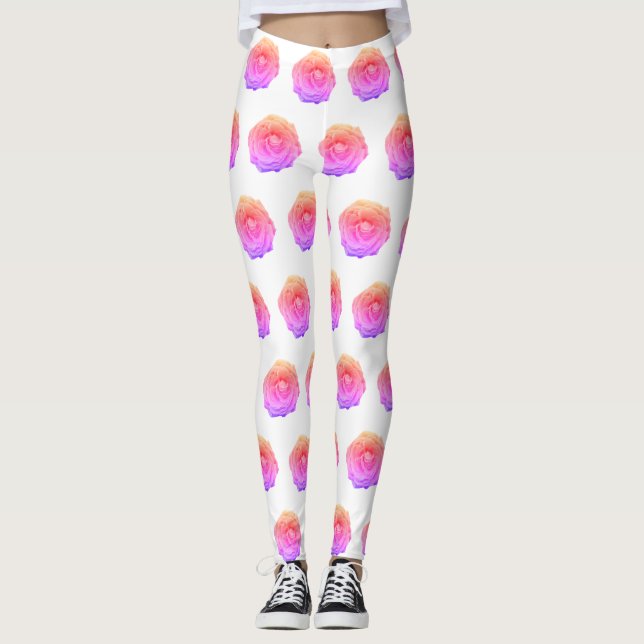 Pink Rose Blossom Muster Leggings (Vorderseite)