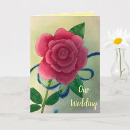 Pink Rose Blue Ribbon Wedding Invitation Cards Karte