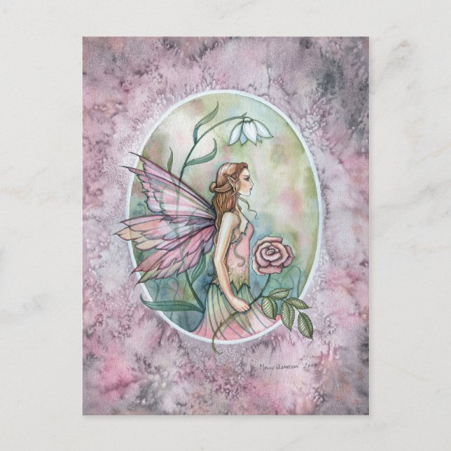 Pink Rose Blume Fairy von Molly Harrison Postkarte (Vorderseite)
