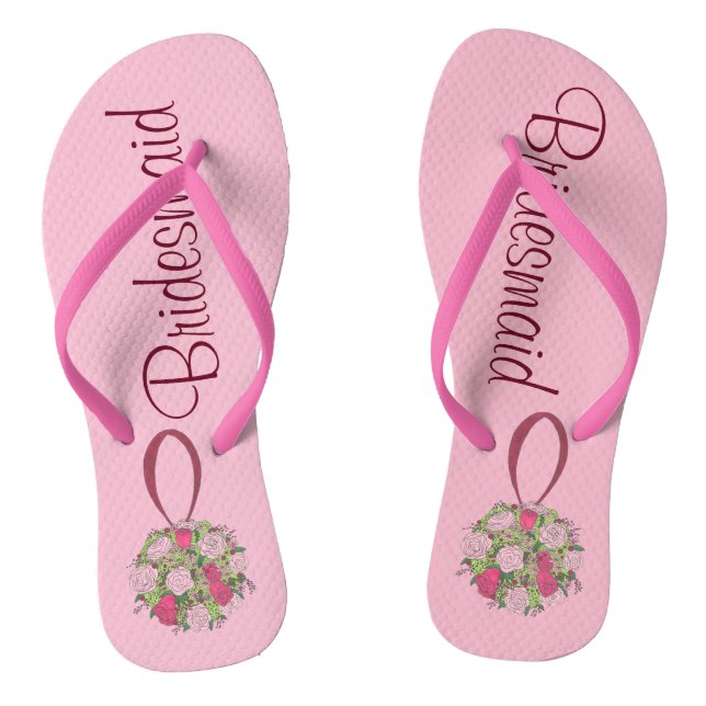 Pink Rose Bouquet Bridesmaid Wedding Flip Flops (Fußbett)