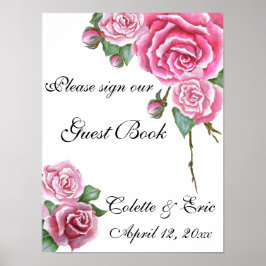 Pink Rose Bouquet Floral Gästebuch Hochzeit