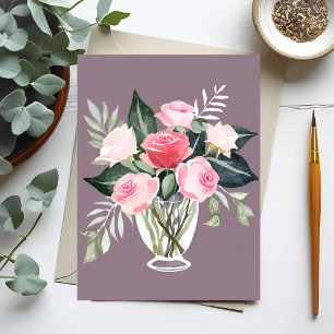 Pink Rose Bouquet Floral Weibliche Wasserfarbe Postkarte