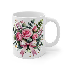 Pink Rose Bouquet Mug, Elegant Floral Coffee Cup Kaffeetasse