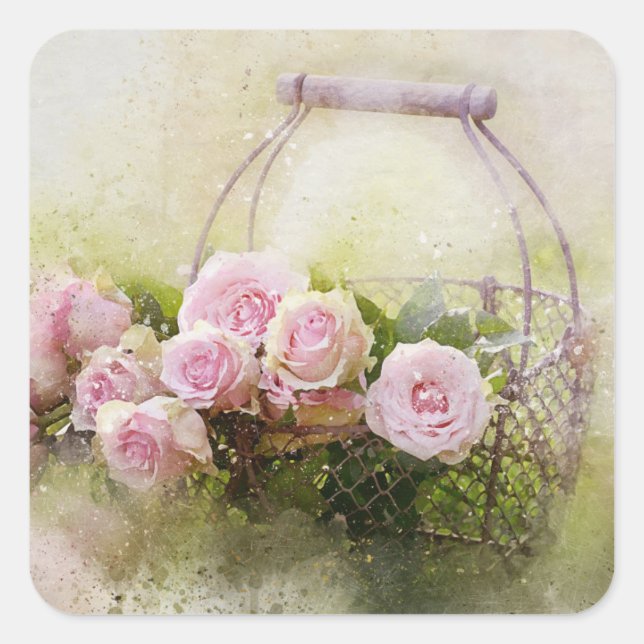 Pink Rose Bouquet Quadratischer Aufkleber (Vorderseite)