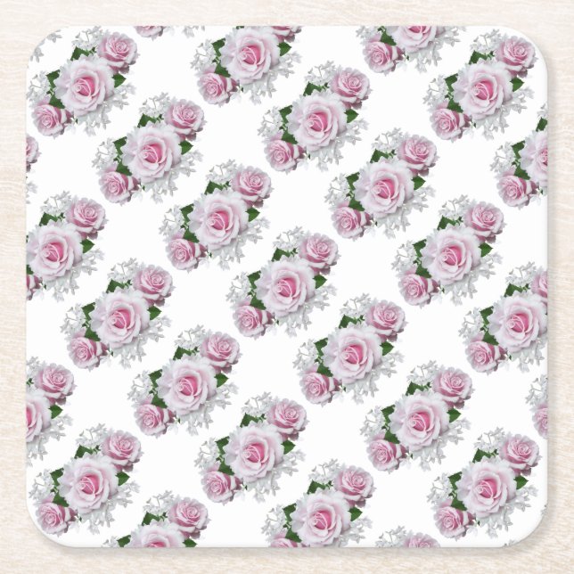 Pink Rose Bouquet Rechteckiger Pappuntersetzer (Vorderseite)