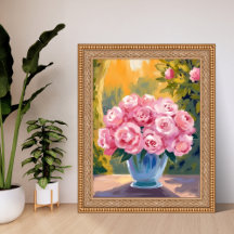 Pink Rose Bouquet | Watercolor Floral Vase