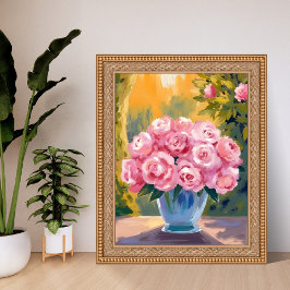 Pink Rose Bouquet | Watercolor Floral Vase Poster