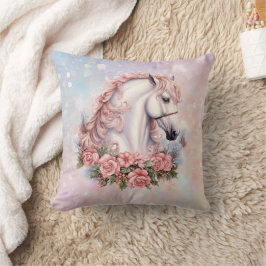 Pink Rose Bouquet Weißes Pferd Fantasie Kinder Kissen