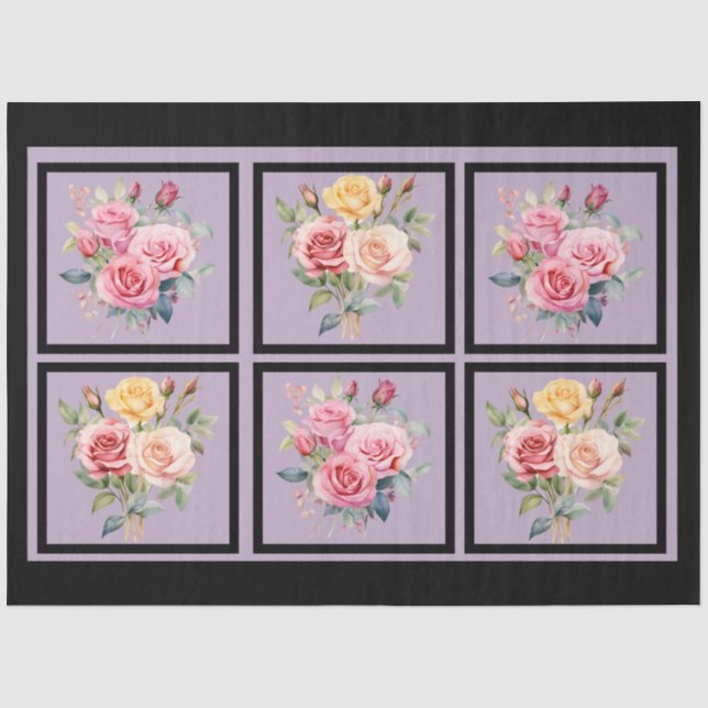 Pink Rose Bouquets Tiled Decoupage Seidenpapier (Vorderseite)