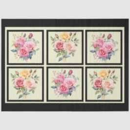 Pink Rose Bouquets Tiled Decoupage Seidenpapier