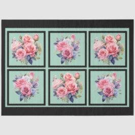 Pink Rose Bouquets Tiled Decoupage Seidenpapier