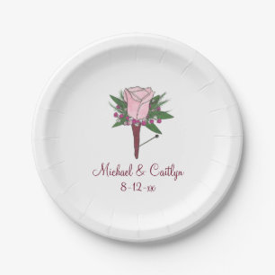 Pink Rose Boutonniere Floral Wedding Blume Teller