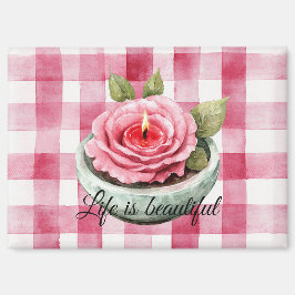  Pink Rose Candle Plaid  Magnet