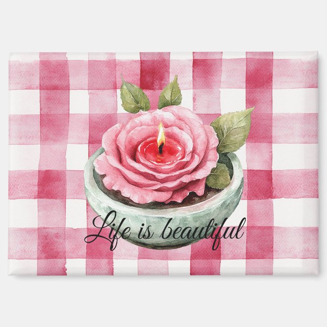  Pink Rose Candle Plaid  Magnet (Vorderseite)