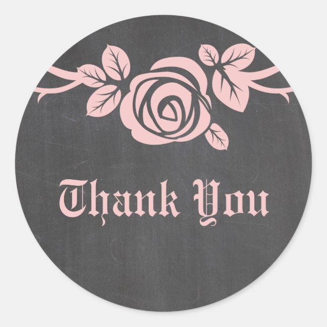 Pink Rose Chalkboard Danke Stickers (Vorderseite)