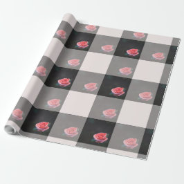 Pink rose checkered pattern geschenkpapier