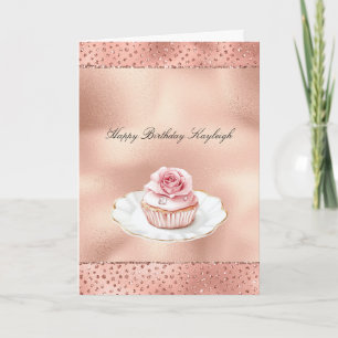 Pink Rose Cupcake Gold Glam Glitter Geburtstag   Karte