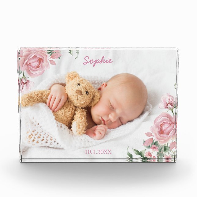 Pink Rose Custom Baby Foto Block (Vorderseite)