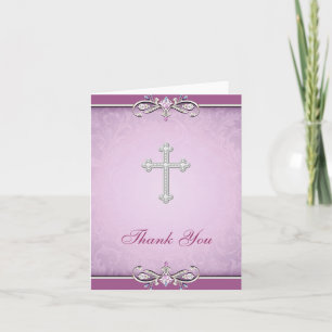 Pink Rose Damask Cross Christlich Dankeschön Karte