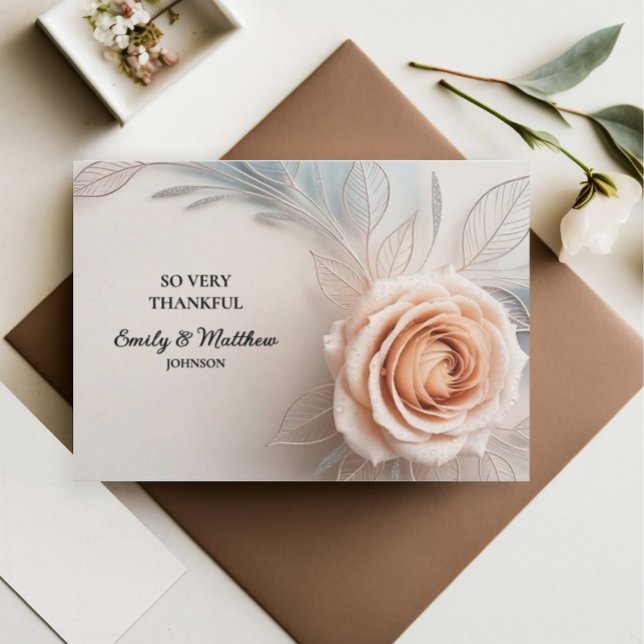 Pink Rose Dew Drops Designer Danke Karte (Von Creator hochgeladen)