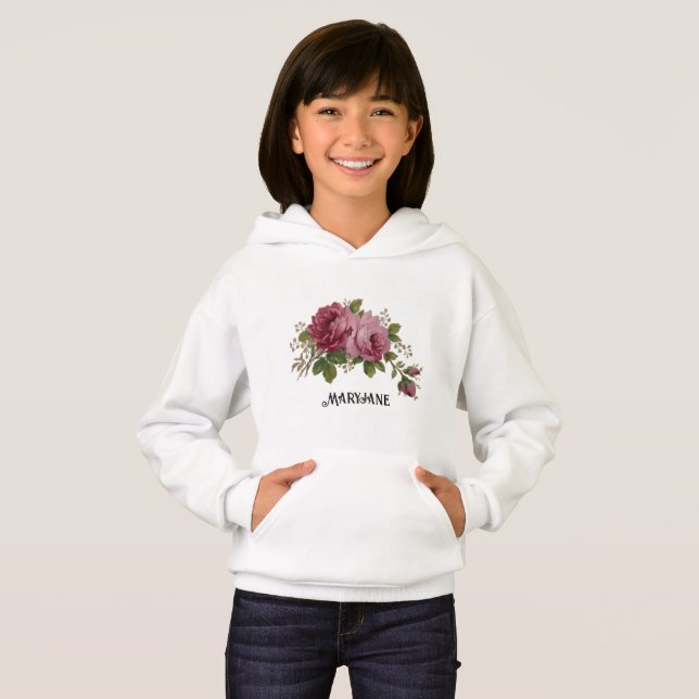 Pink Rose Elegance Hoodie (Vorne ganz)