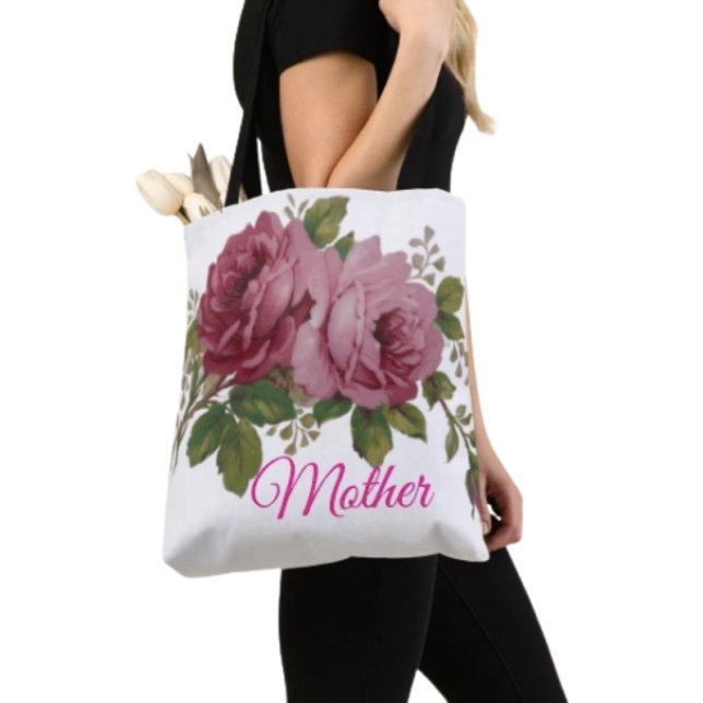Pink Rose Eleganz-Tasche (Tote Bag — 100% polyester, black laminated lining 100% cotton web hand. Made in the USA.)