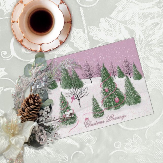 Pink Rose Enchanted Forest Holiday Letter Card Karte (Von Creator hochgeladen)
