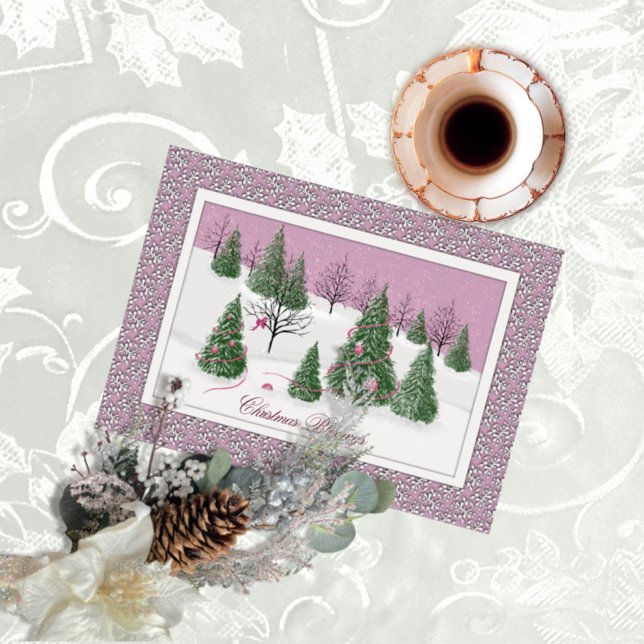 Pink Rose Enchanted Forest Holiday Letter Card Karte (Von Creator hochgeladen)