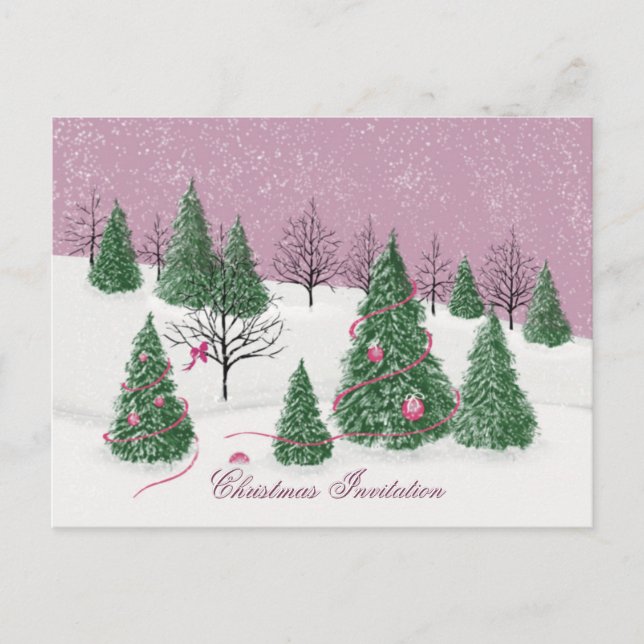 Pink Rose Enchanted Forest Holiday Letter Card Postkarte (Vorderseite)