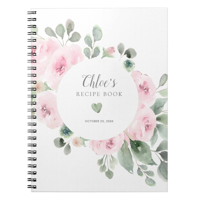Pink Rose Eucalyptus Bridal Shower Recipe Book Notizblock (Vorderseite)