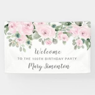 Pink Rose Floral 100 Geburtstagsparty Willkommen Banner