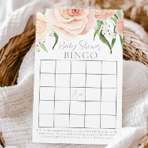 Pink Rose Floral Girl Baby Shower Bingo Game Card