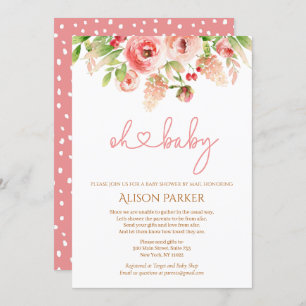 Pink Rose Floral Greenery Girl Baby Shower by Mail Einladung