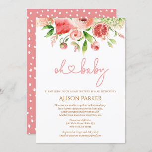 Pink Rose Floral Greenery Girl Baby Shower by Mail Einladung