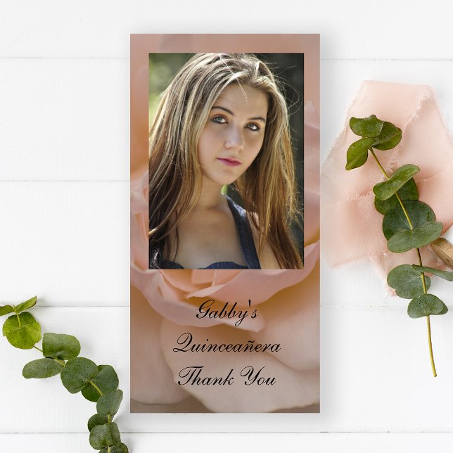 Pink Rose Floral Quinceañera Danke Foto-Karte (Von Creator hochgeladen)