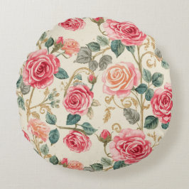Pink Rose Flowers Pattern, Beautiful, Elegant Rundes Kissen