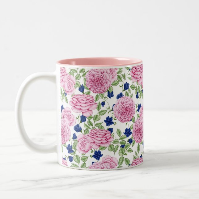 Pink Rose Flowers Pattern  Zweifarbige Tasse (Links)