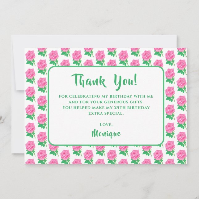Pink Rose Geburtstag Danke Karte (Vorderseite)