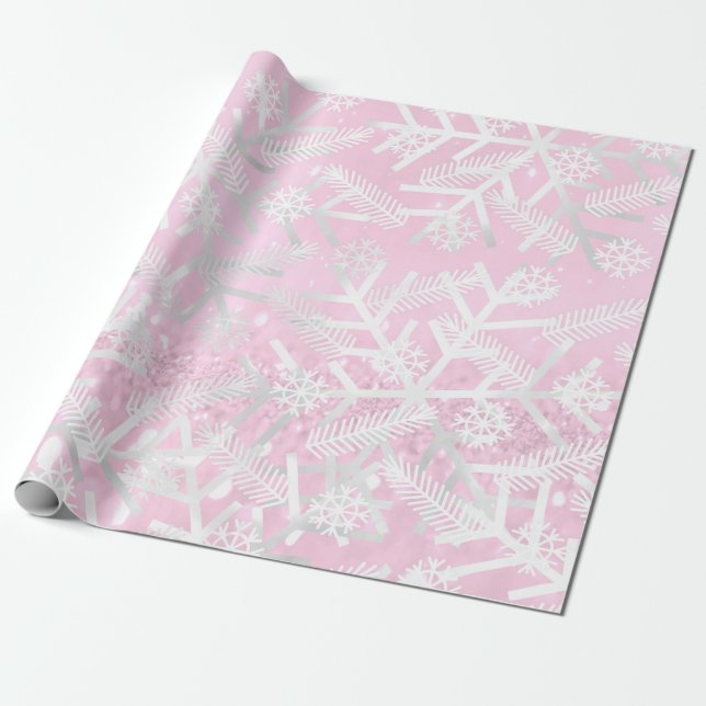 Pink Rose Glitzer Weihnachtsfeiertage Schneeflocke Geschenkpapier (Ungerollt)