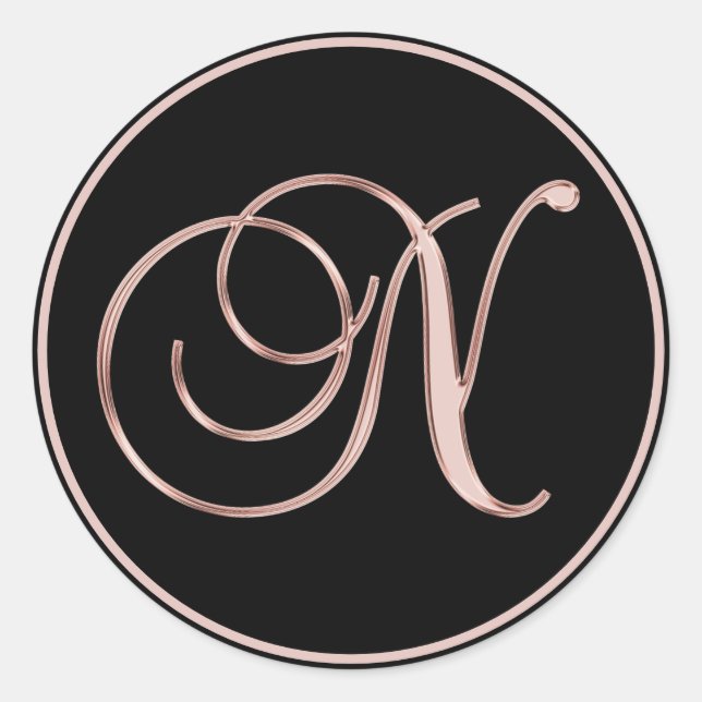 PINK ROSE Gold Black Wedding Letter Monogram Siege Runder Aufkleber (Vorderseite)
